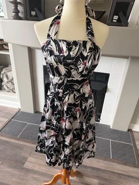 BHWM Black Floral Halter Dress with Pink Accents